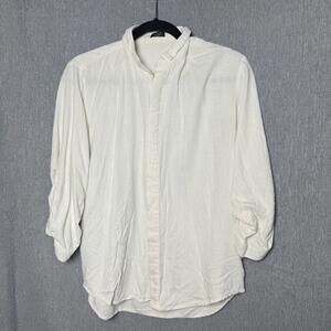Coofandy Women's Size M White Linen Blend Button-Up Classic